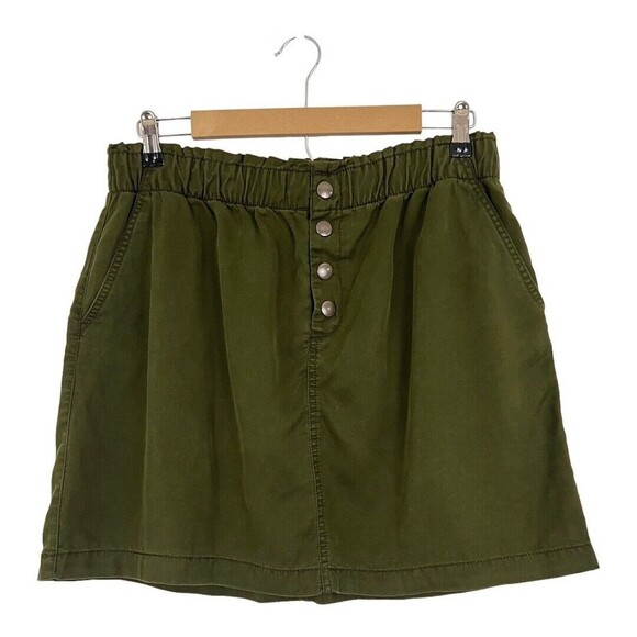 LOFT Womens Size L Green Snap Button Paper Bag Skirt - Picture 1 of 3